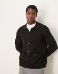 [ASOS DESIGN] ASOS DESIGN relaxed knitted cardigan with polo collar and front pockets in black-Navy XS BLACK