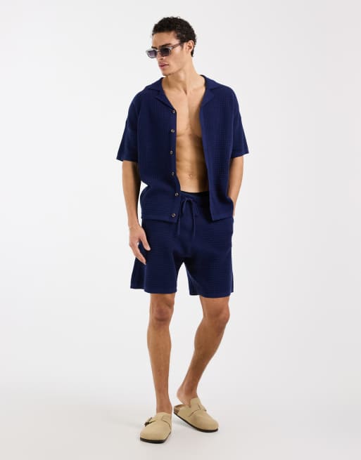 ASOS DESIGN relaxed knitted co-ord revere polo shirt in navy - NAVY, 2 of 5