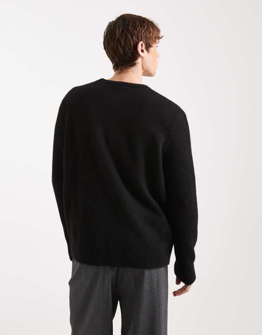 ASOS DESIGN relaxed knitted crew neck jumper in black, 3 of 5