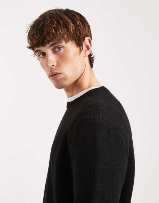 ASOS DESIGN relaxed knitted crew neck jumper in black, 4 of 5