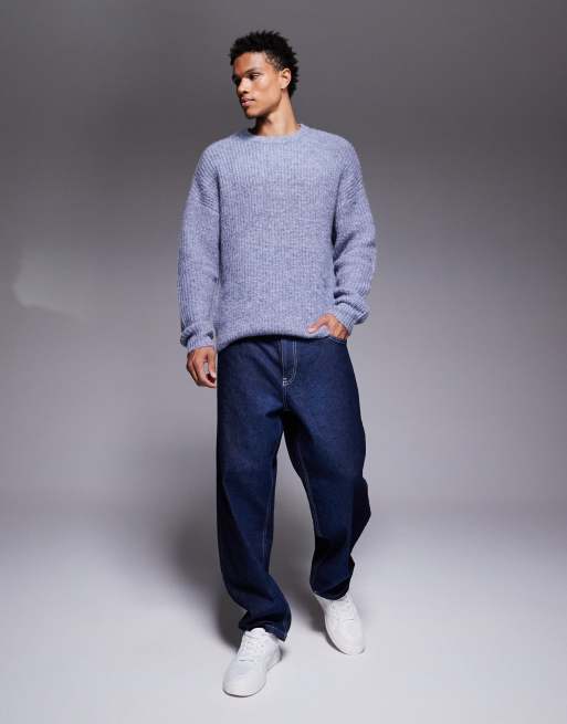 ASOS DESIGN relaxed knitted crew neck jumper in blue, 2 of 5
