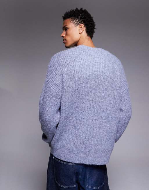 ASOS DESIGN relaxed knitted crew neck jumper in blue, 3 of 5