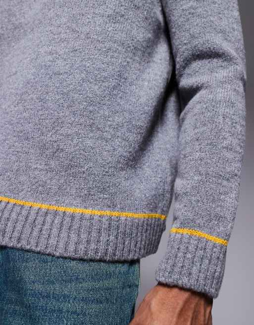 ASOS DESIGN relaxed knitted crew neck jumper in charcoal with contrast stitch, 5 of 5