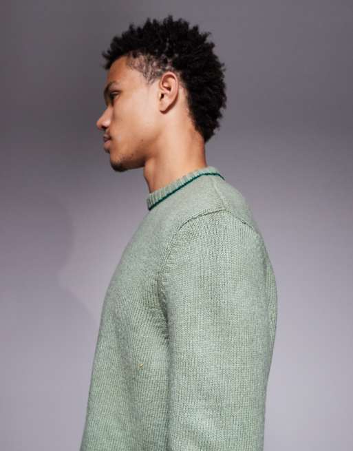 ASOS DESIGN relaxed knitted crew neck jumper in green with contrast stitch, 4 of 5