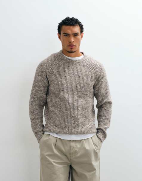 ASOS DESIGN relaxed knitted crew neck nep jumper in brown - view 1
