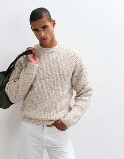 ASOS DESIGN relaxed knitted crew neck nep jumper in oatmeal, 5 of 5