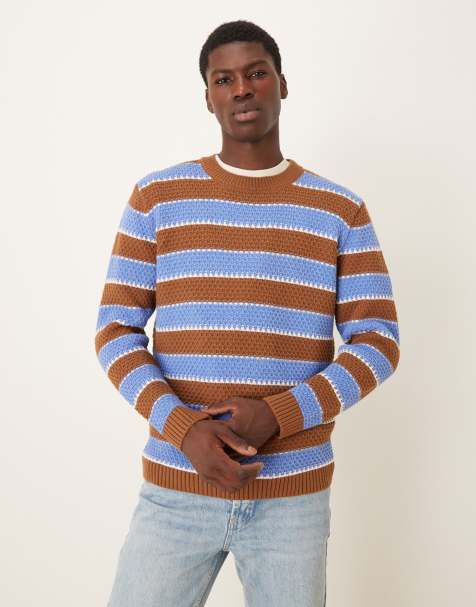 ASOS DESIGN relaxed knitted crew neck stripe jumper in navy - view 1