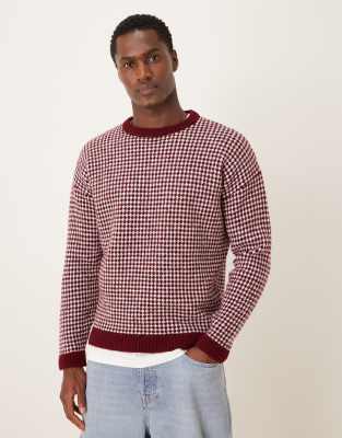 Asos Design Relaxed Knitted Crew Neck Stripe Sweater In Red