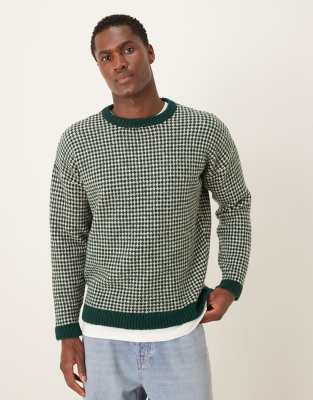 Asos Design Relaxed Knitted Crew Neck Stripe Sweater In Green