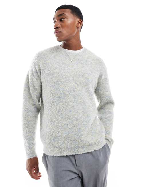 ASOS DESIGN relaxed knitted crew neck sweater in blue space dye