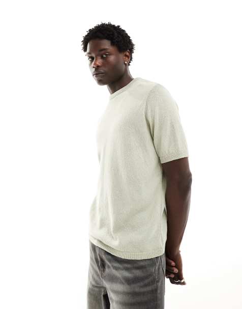ASOS DESIGN relaxed knitted crew neck textured t-shirt in grey - view 1
