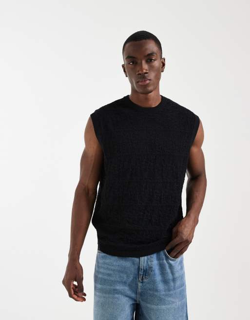  ASOS DESIGN relaxed knitted crochet singlet in black, 2 of 5