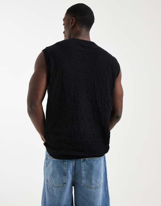  ASOS DESIGN relaxed knitted crochet vest in black, 3 of 5