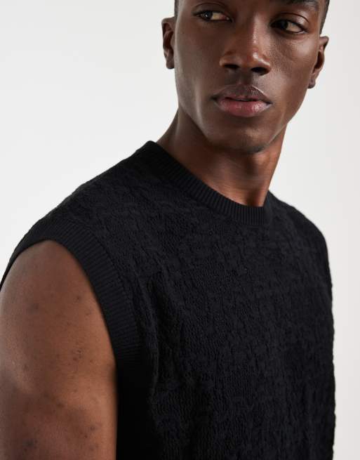  ASOS DESIGN relaxed knitted crochet vest in black, 4 of 5
