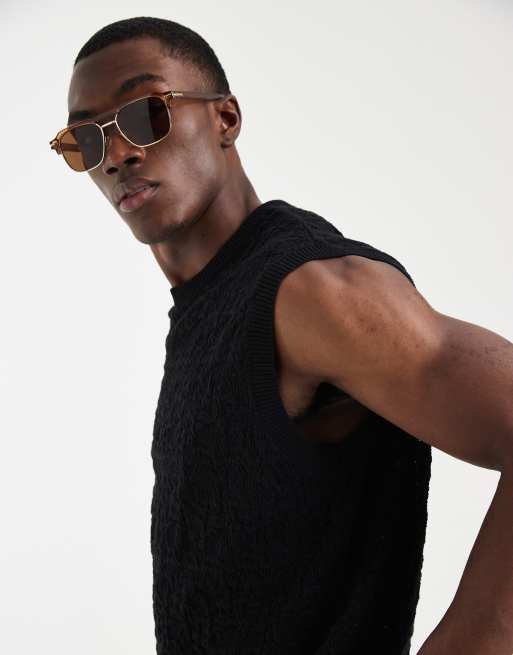  ASOS DESIGN relaxed knitted crochet vest in black, 5 of 5