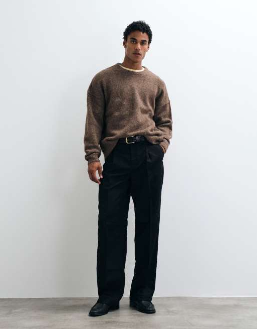 ASOS DESIGN relaxed knitted exposed seam crew neck jumper in brown, 4 of 5
