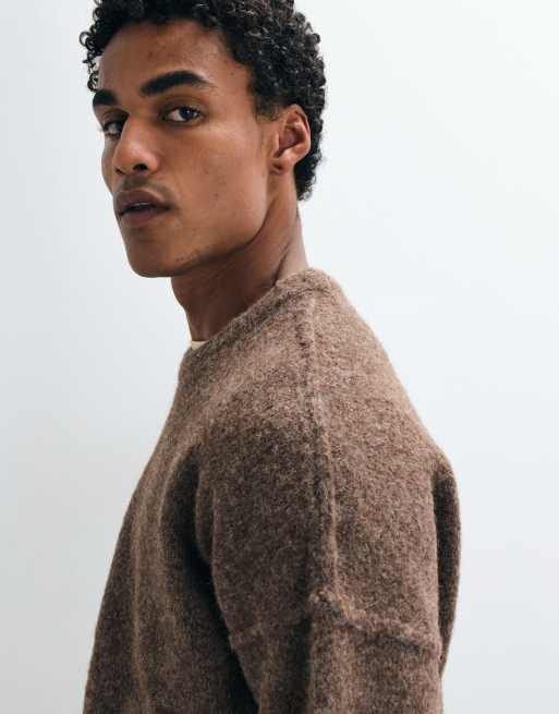 ASOS DESIGN relaxed knitted exposed seam crew neck jumper in brown, 5 of 5