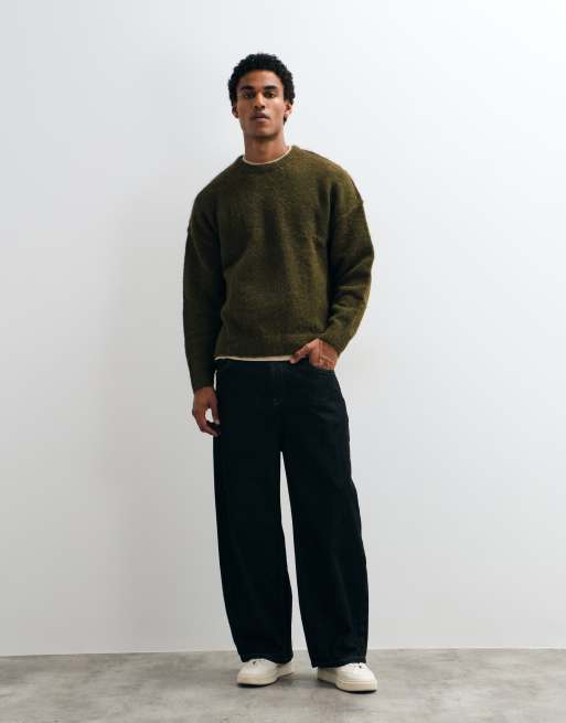 ASOS DESIGN relaxed knitted exposed seam crew neck jumper in brown, 2 of 5