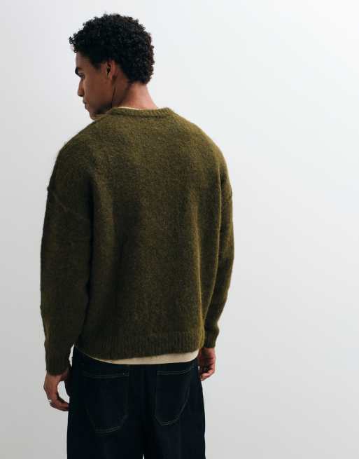 ASOS DESIGN relaxed knitted exposed seam crew neck jumper in brown, 5 of 5