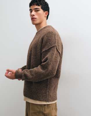 Asos Design Relaxed Knitted Exposed Seam Crew Neck Sweater In Blue