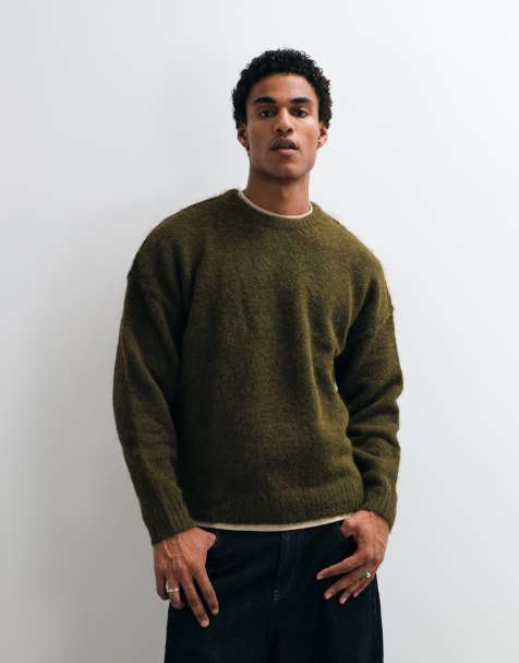 ASOS DESIGN relaxed knitted exposed seam crew neck sweater in brown - view 1
