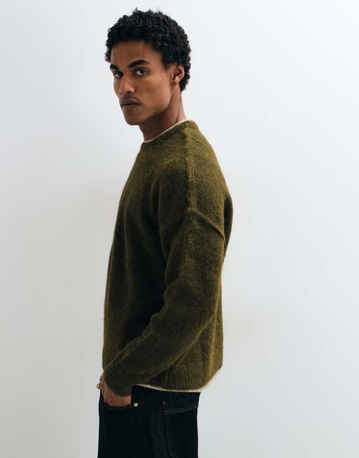 ASOS DESIGN relaxed knitted exposed seam crew neck sweater in brown, 4 of 5