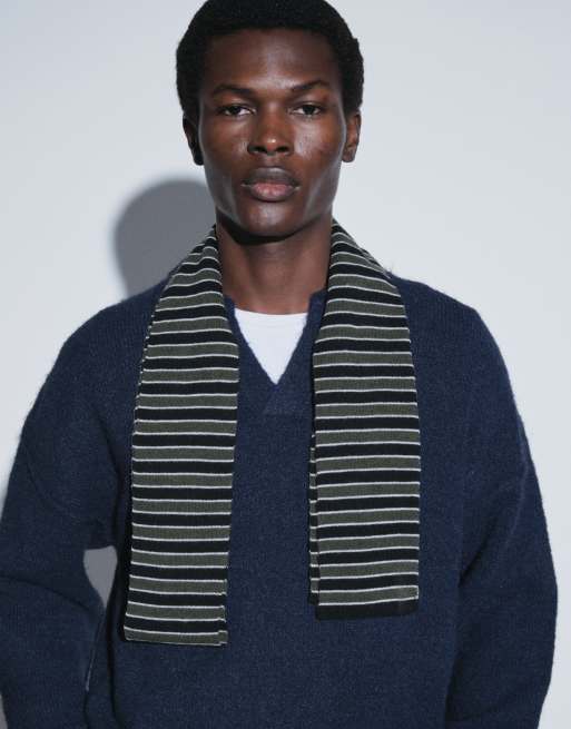 ASOS DESIGN relaxed knitted exposed seam notch neck jumper in light navy, 2 of 9