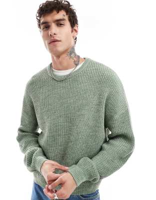 Asos Design Relaxed Knitted Fisherman Rib Sweater In Green