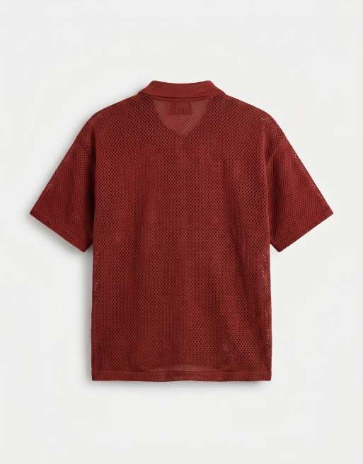 ASOS DESIGN relaxed knitted football-style notch neck with emboridery in red, 7 of 9
