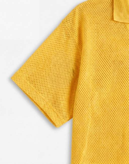 ASOS DESIGN relaxed knitted football‑style notch neck with embroidery in yellow, 9 of 9