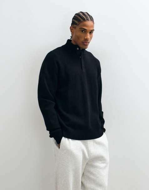 ASOS DESIGN relaxed knitted funnel in black - view 1