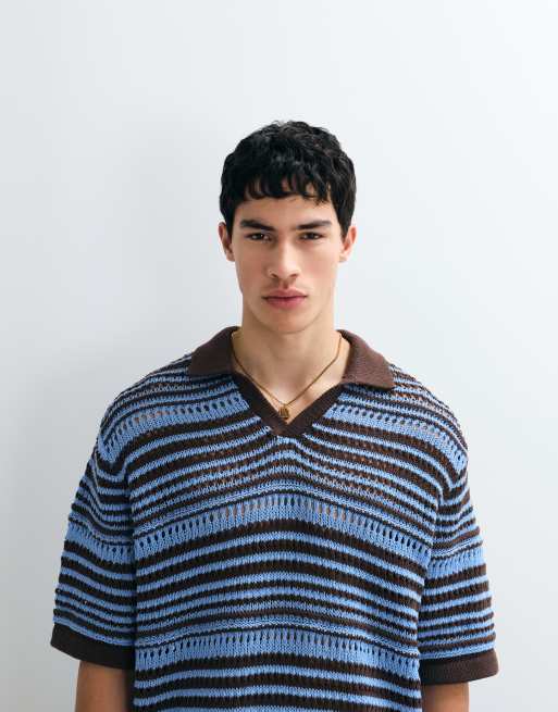 ASOS DESIGN relaxed knitted gradient notch polo in multi, 3 of 5