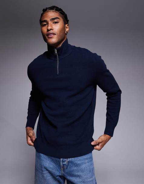 ASOS DESIGN relaxed knitted half zip jumper in navy - view 1