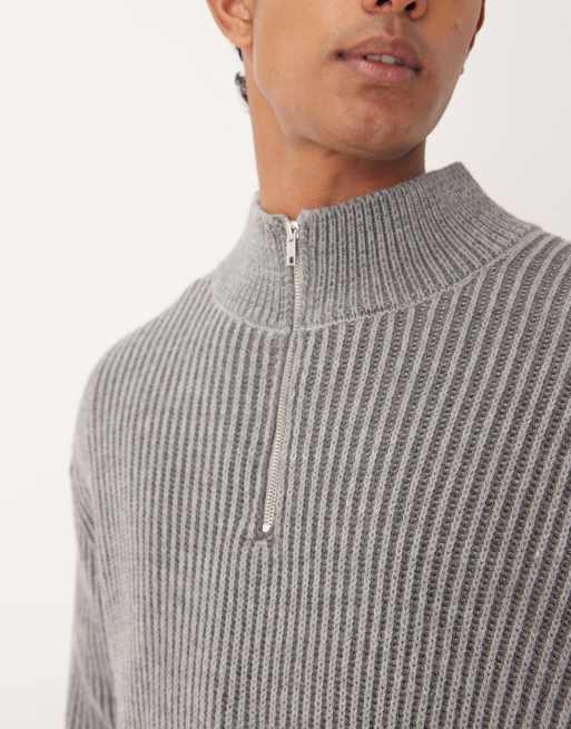 ASOS DESIGN relaxed knitted half zip rib jumper in grey, 5 of 5