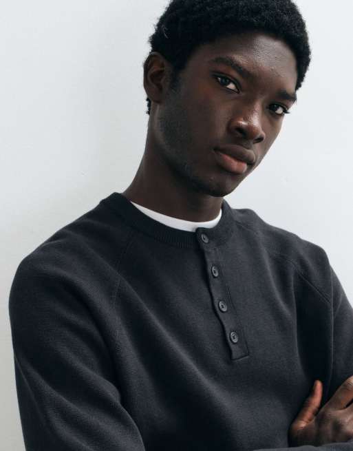 ASOS DESIGN relaxed knitted henley in black, 4 of 5