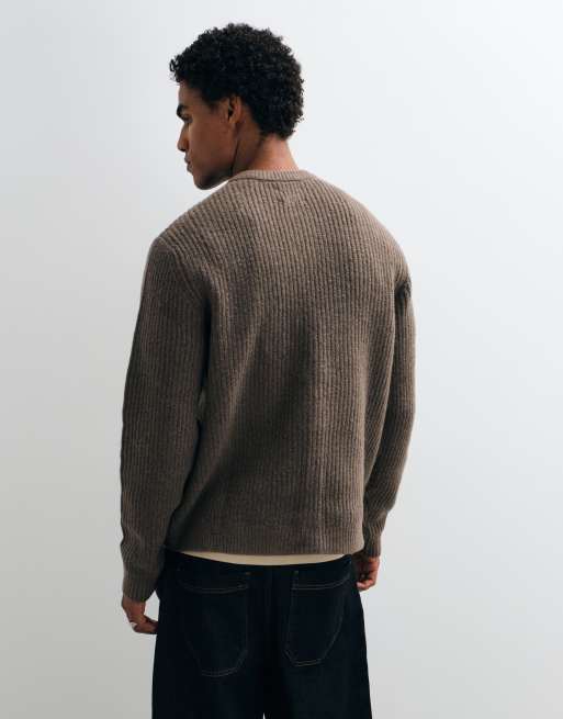 ASOS DESIGN relaxed knitted henley in brown, 5 of 9