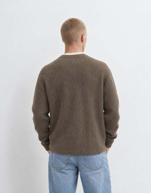 ASOS DESIGN relaxed knitted henley in brown, 8 of 9