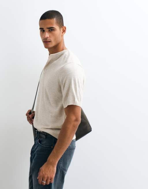 ASOS DESIGN relaxed knitted henley in ecru, 4 of 5
