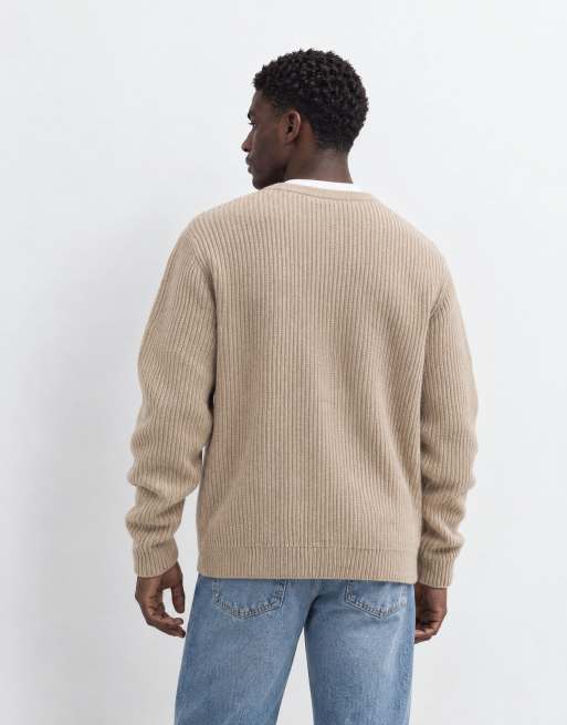 ASOS DESIGN relaxed knitted henley in stone, 8 of 9