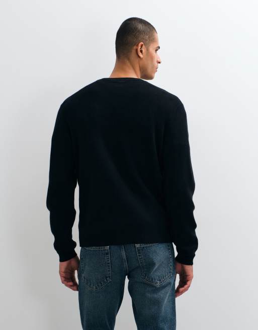 ASOS DESIGN relaxed knitted high v-neck jumper in black, 5 of 5
