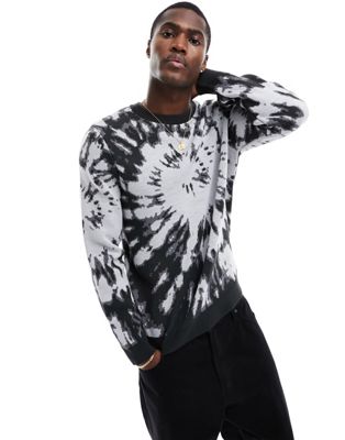 ASOS DESIGN relaxed knitted jumper in black with tie dye pattern