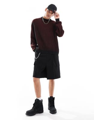ASOS DESIGN relaxed knitted sweater in burgundy plaited rib