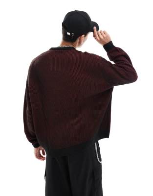 ASOS DESIGN relaxed knitted sweater in burgundy plaited rib
