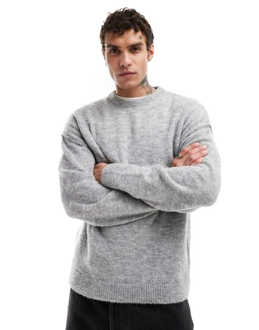 ASOS DESIGN relaxed knitted jumper in light grey boucle texture | ASOS