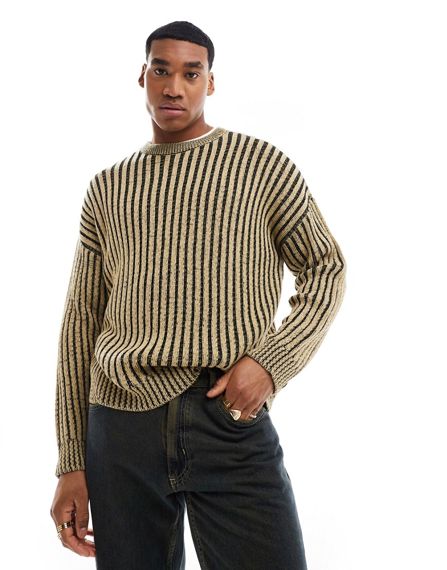 ASOS DESIGN relaxed knitted jumper in plated rib in stone-Neutral