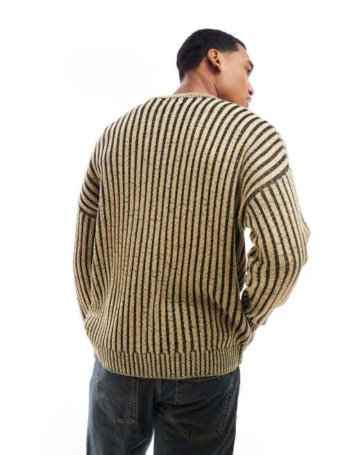 ASOS DESIGN relaxed knitted jumper in pleated rib in stone, 3 of 4
