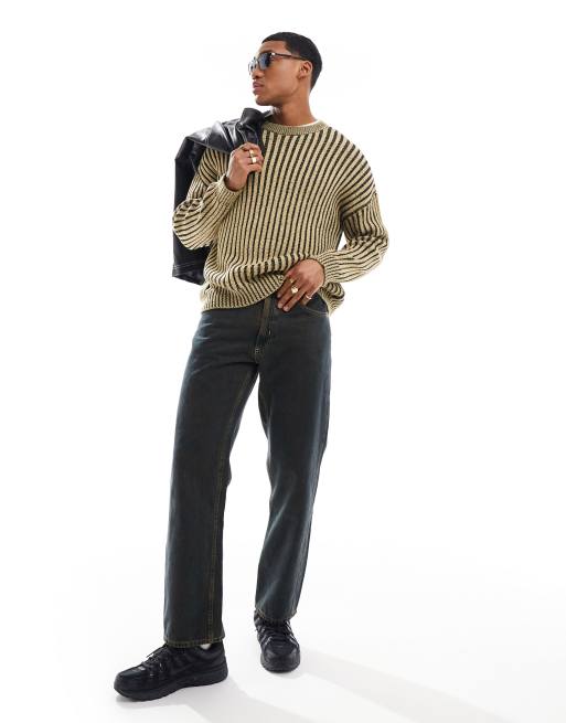 ASOS DESIGN relaxed knitted jumper in pleated rib in stone, 4 of 4