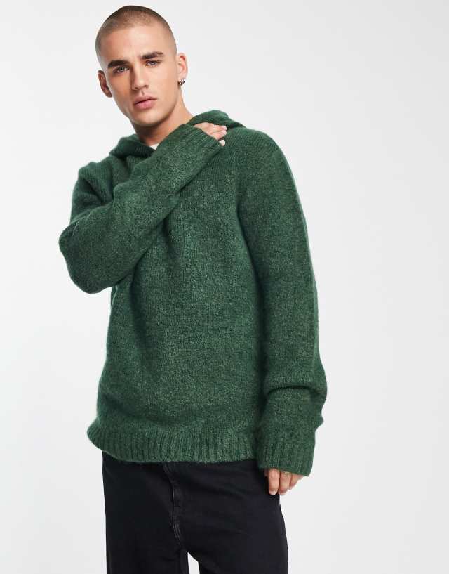 ASOS DESIGN - relaxed knitted jumper with hood in green