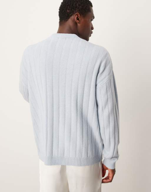 ASOS DESIGN relaxed knitted lambswool wide rib jumper in light blue, 4 of 4
