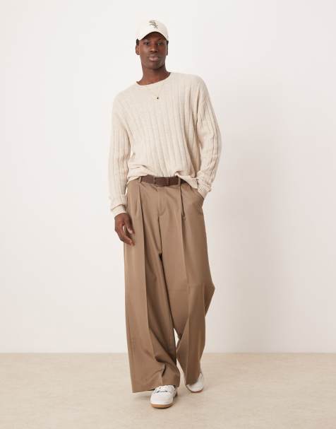 ASOS DESIGN relaxed knitted lambswool wide rib jumper in oatmeal - view 1